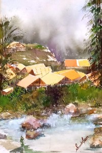 Sumbel Sajid, Welcome to Heaven I, 14 x 21 Watercolor on Paper, Cityscape Painting, AC-SUSJ-001